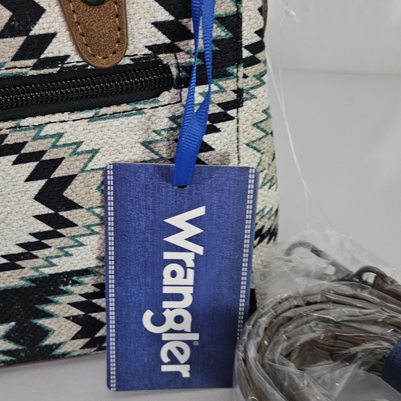 Wrangler Ladies Southwestern Small Canvas Brown Crossbody Tote Bag - Picture 8 of 11